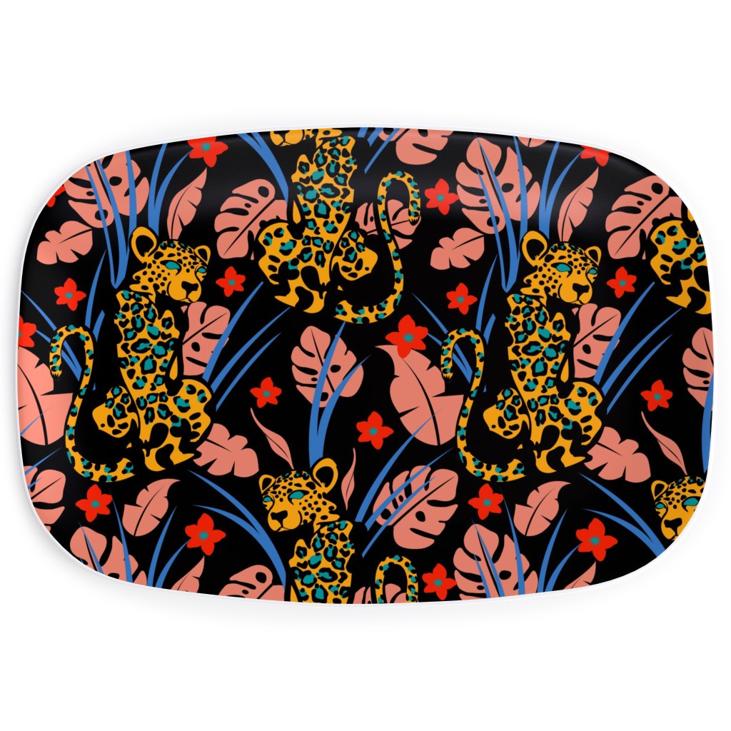 Leopard - Multi on Black Serving Platter, Multicolor