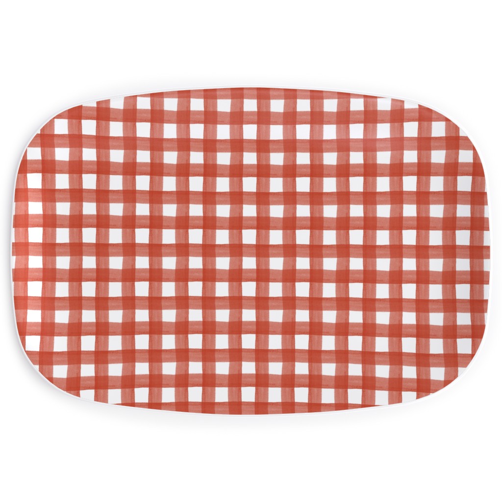 Red Watercolor Gingham Serving Platter, Red
