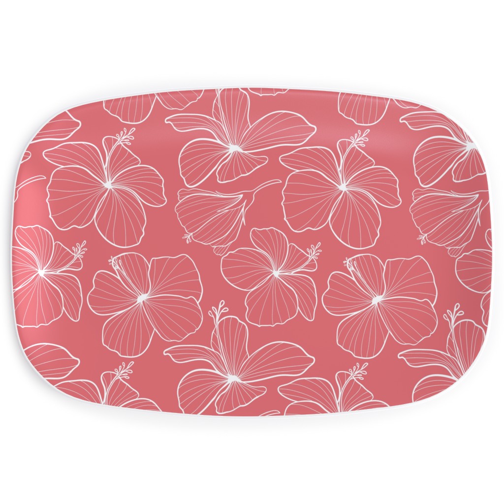 Hibiscus Line Art - Pink Serving Platter, Pink