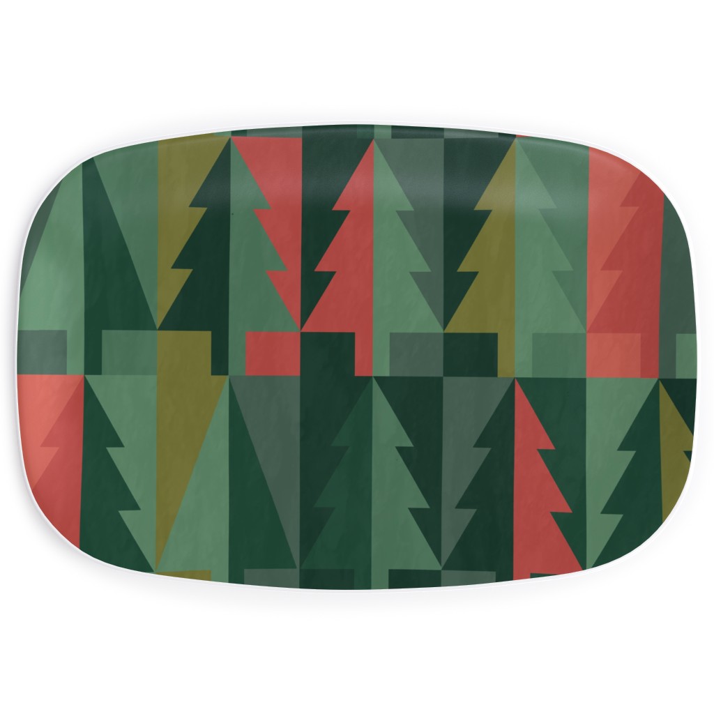 Geometric Forest - Red and Green Serving Platter, Green