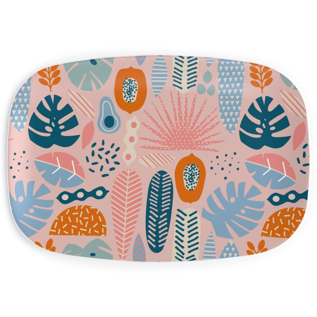 Retro Tropical Pattern Serving Platter, Multicolor