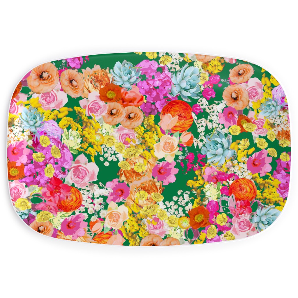 Summer Bright Floral - Kelly Green Serving Platter, Pink