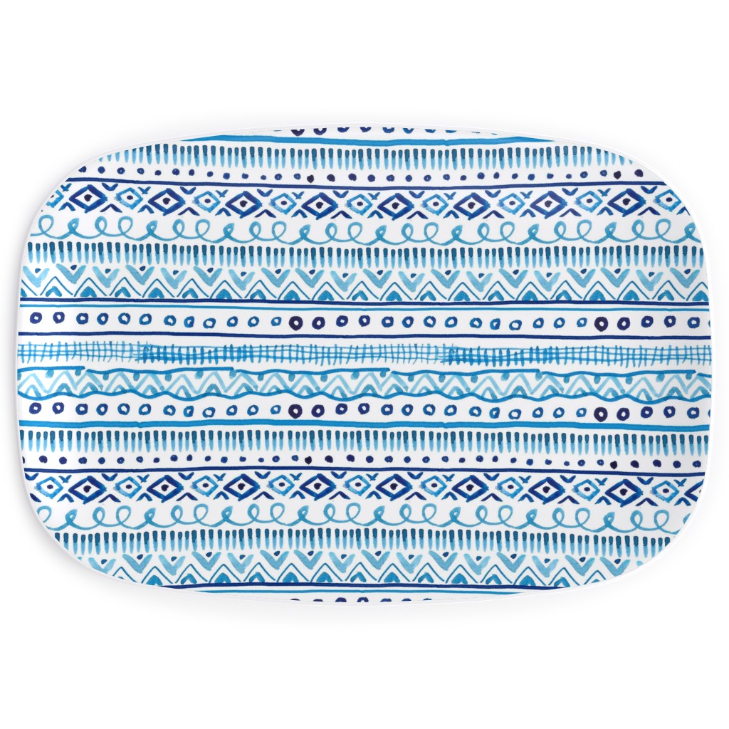 Painted Stripe - Blue Serving Platter, Blue, True Blue