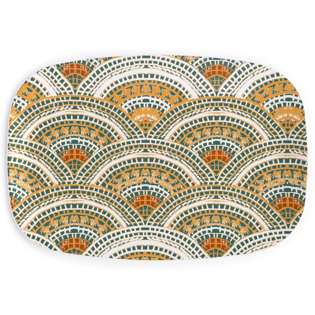 Earthy Fans - Orange Green and Gold Serving Platter, Multicolor