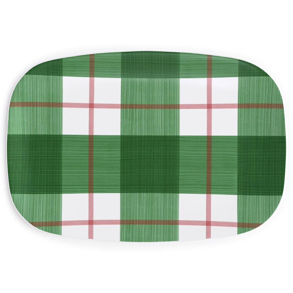 Double Plaid Serving Platter, Green, Avocado