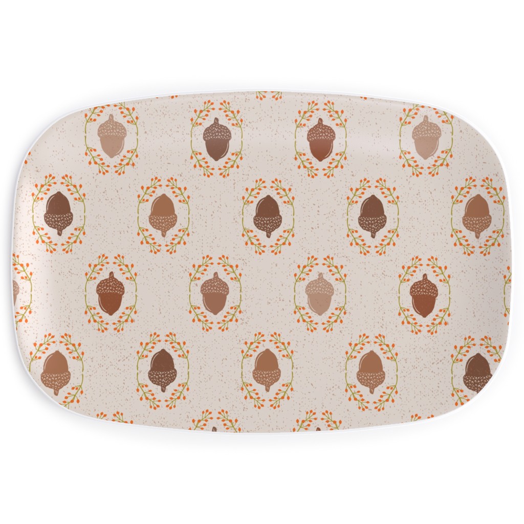 Autumn Acorn Rosehip Textured Damask Serving Platter, Beige