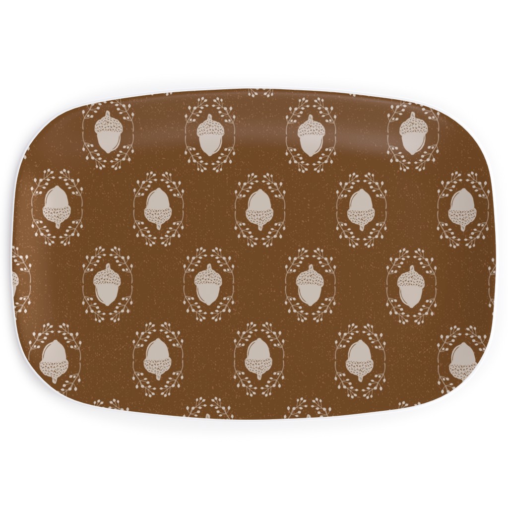 Autumn Acorn Rosehip Textured Damask Serving Platter, Brown