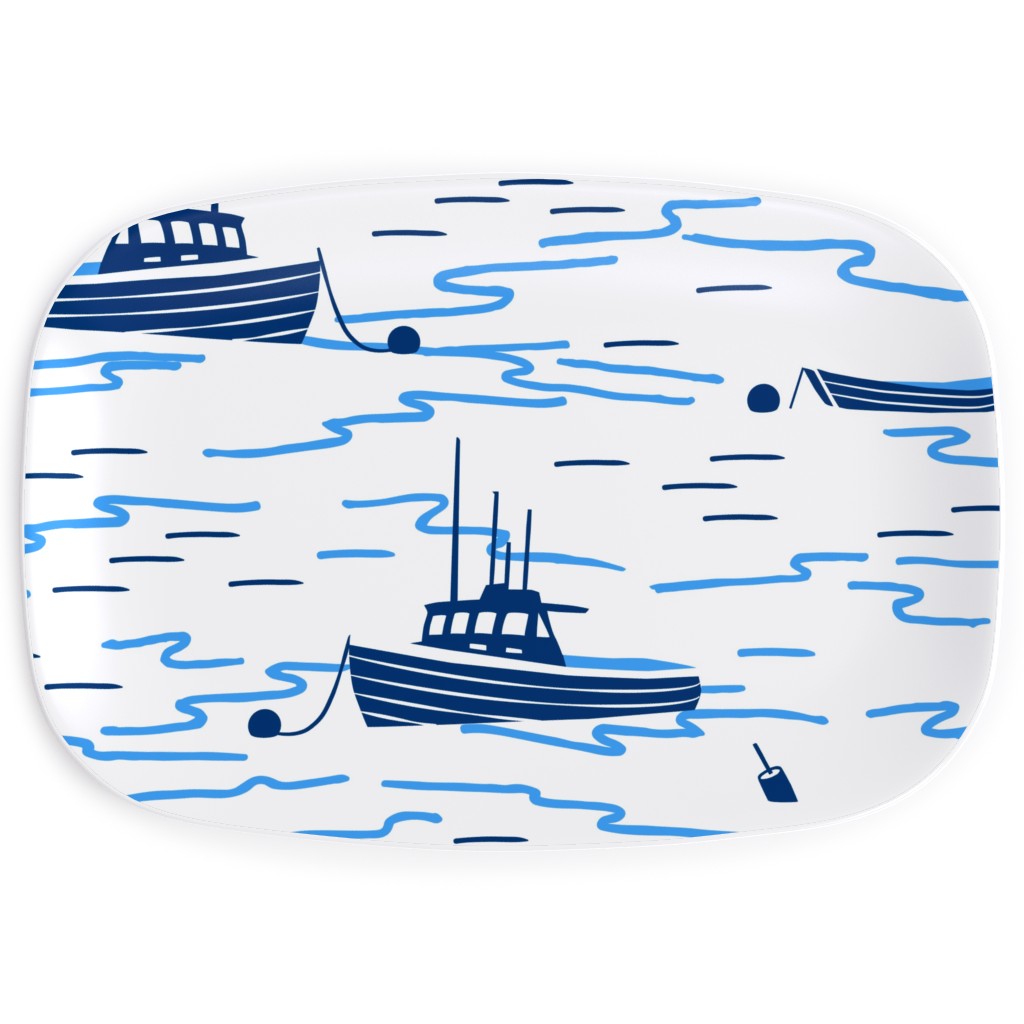 Harbor Boats - Blue Serving Platter, Blue, True Blue
