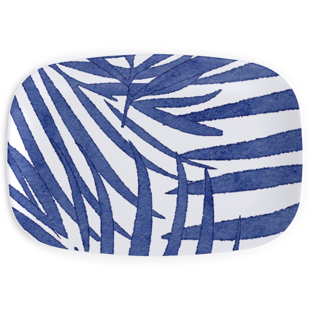 Watercolor Fronds - Cobalt Serving Platter, Blue, True Blue