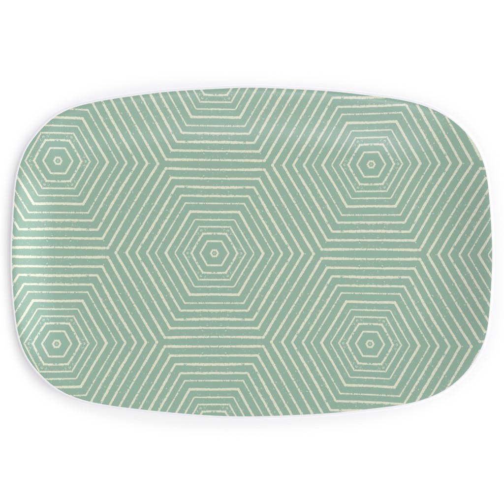 Concentric Hexagons Serving Platter, Green
