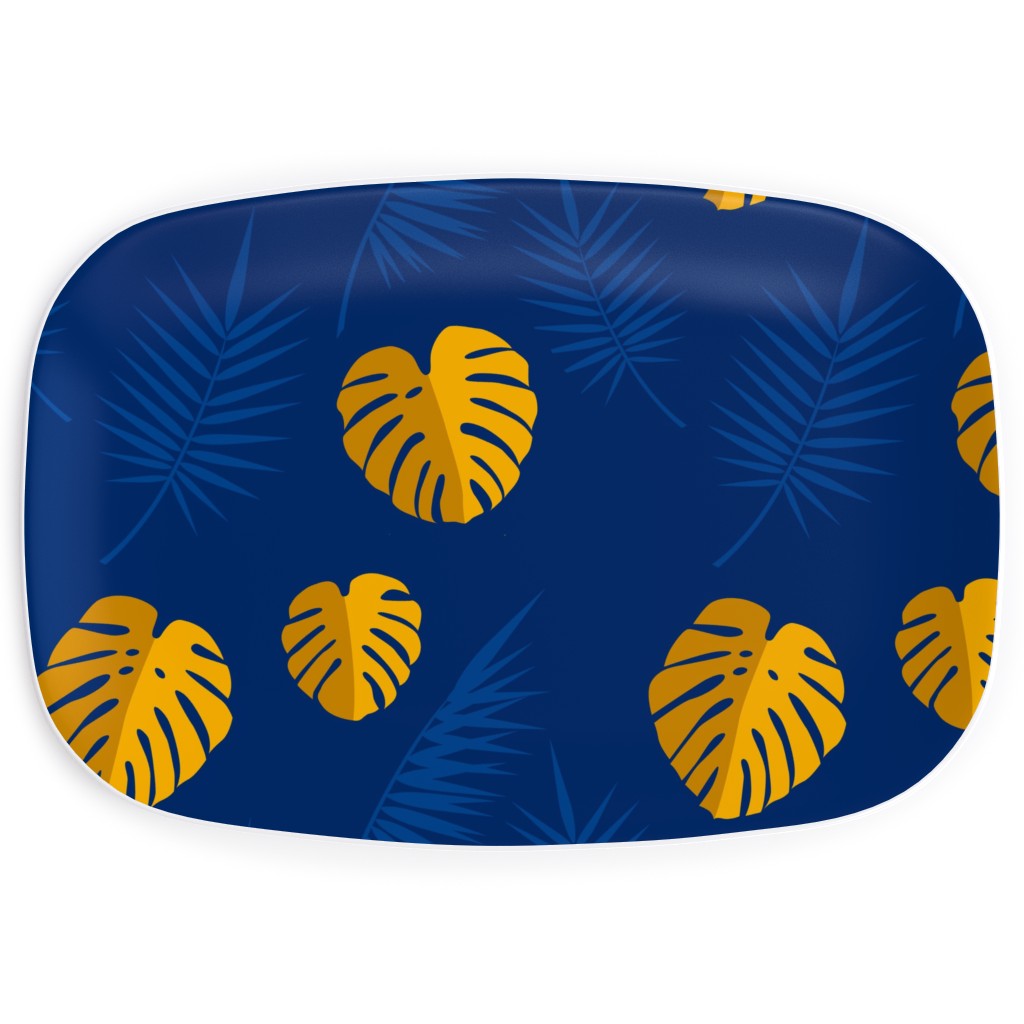 Tropical Leaves - Blue Serving Platter, Blue