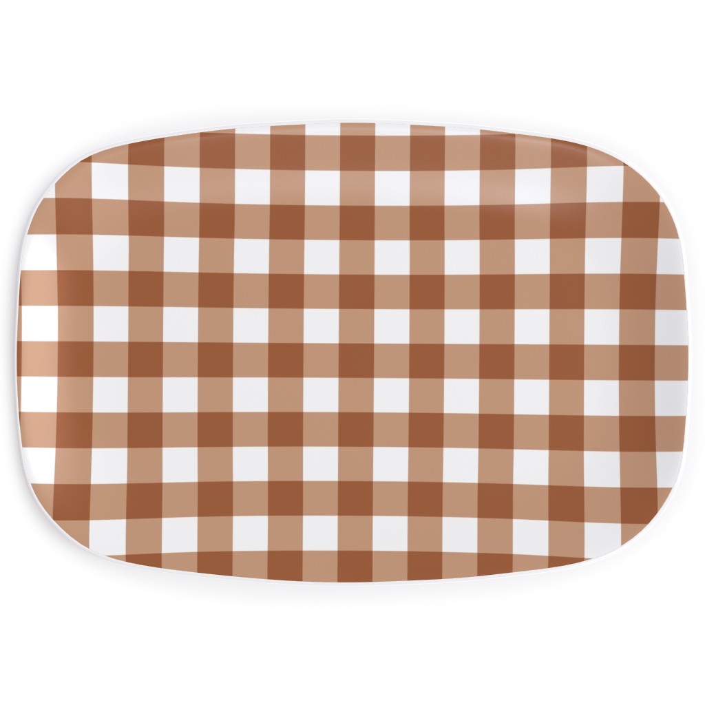 Gingham Plaid Check Serving Platter, Brown, Toast