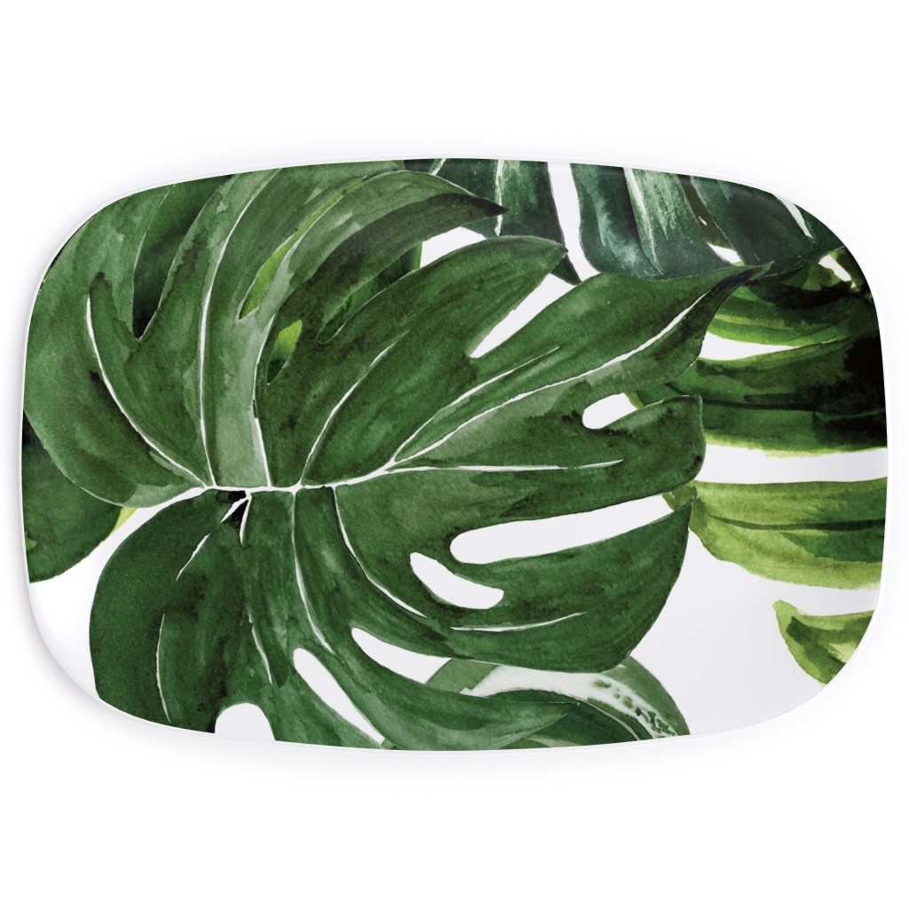 Monstera Tropical Leaves - Green Serving Platter, Green
