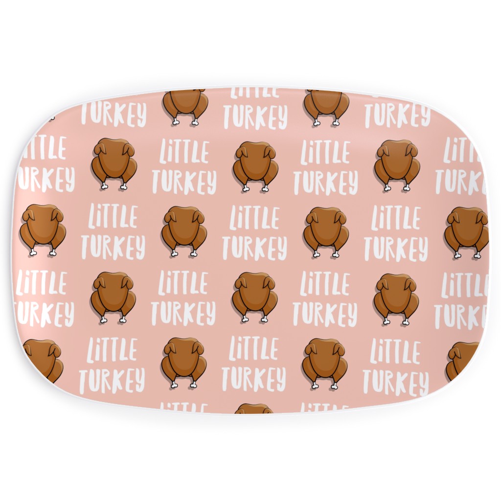 Little Turkey Thanksgiving Serving Platter, Pink, Beige