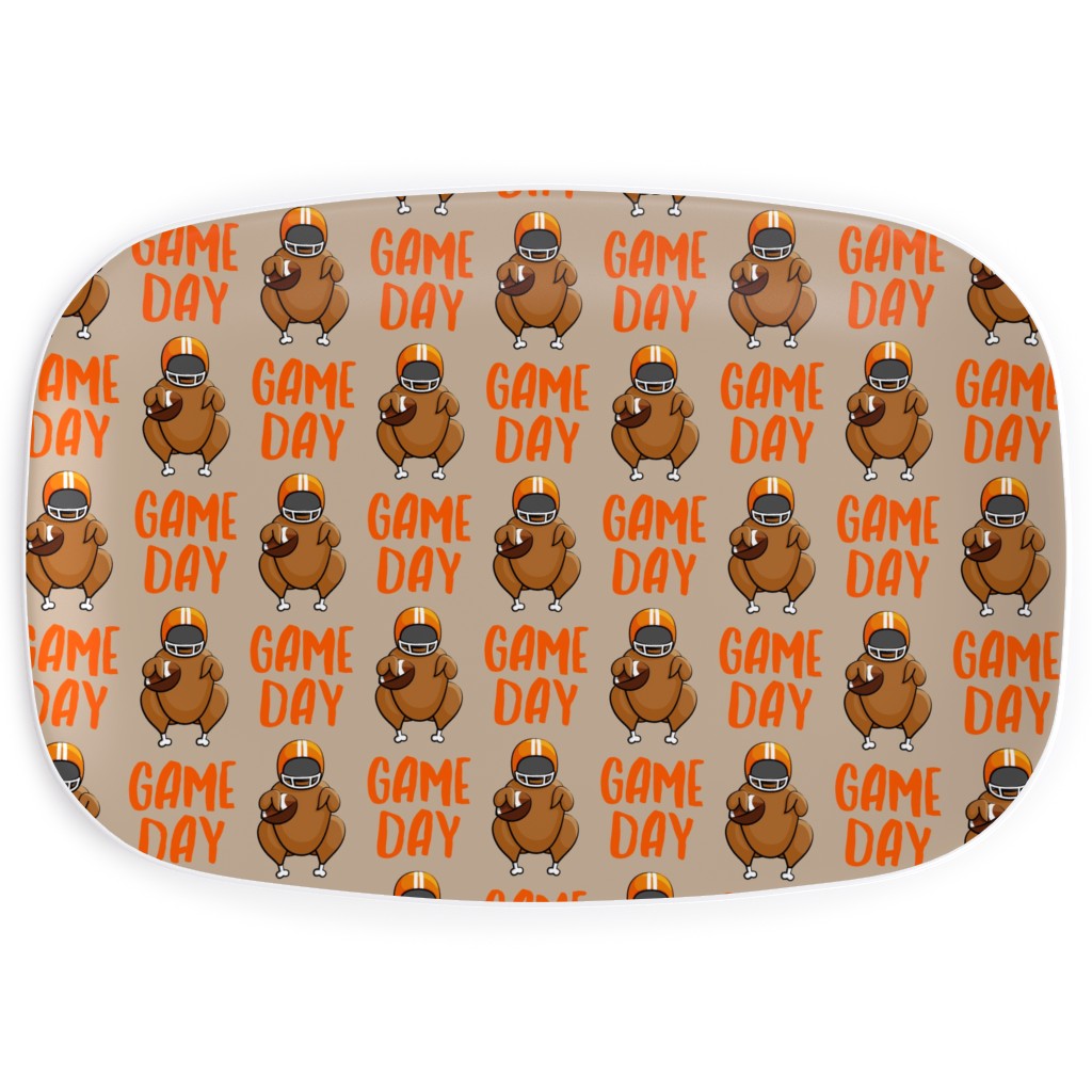 Game Day Turkey With Football - Tan Serving Platter, Beige, Pearl