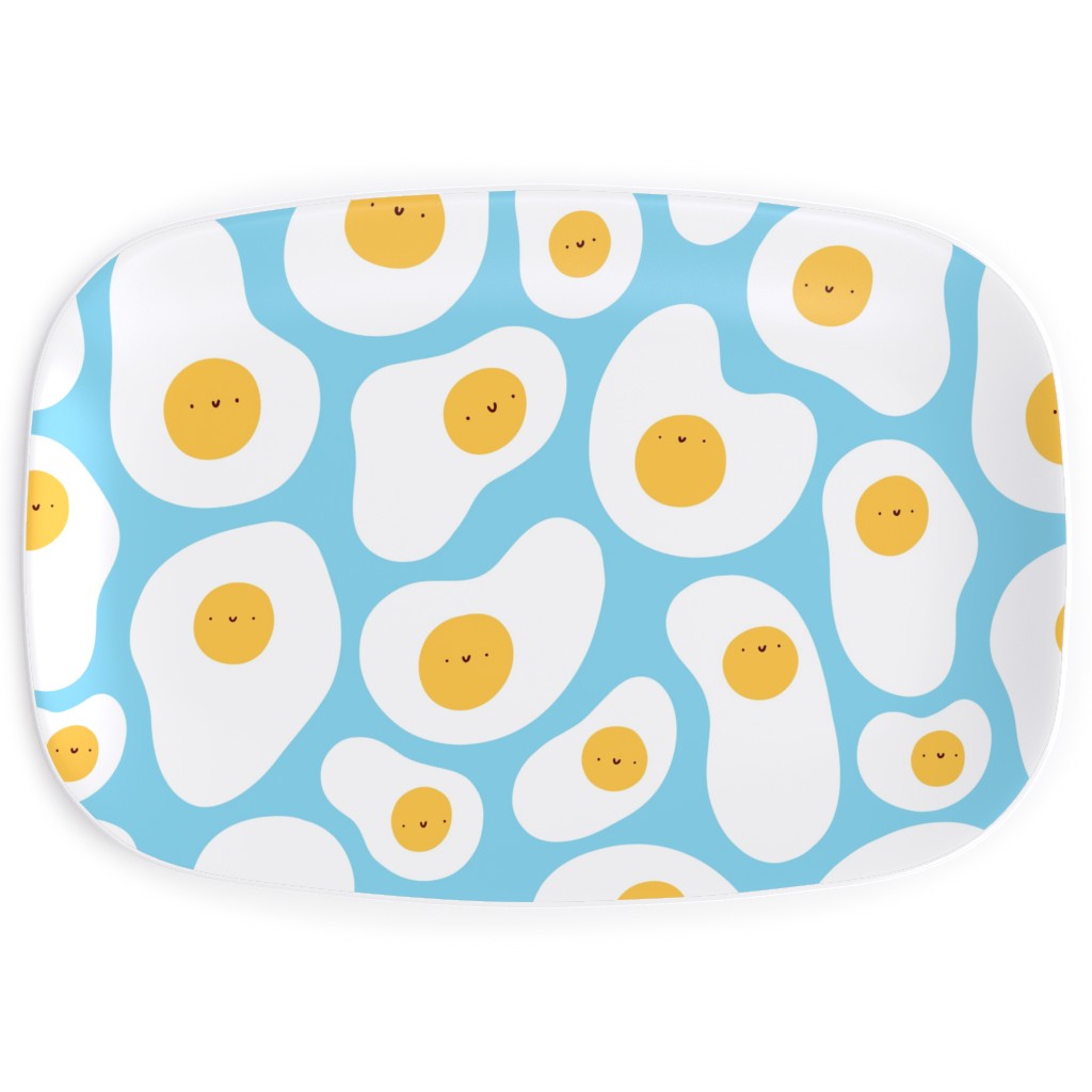 Cute Fried Eggs - Blue Serving Platter, Blue