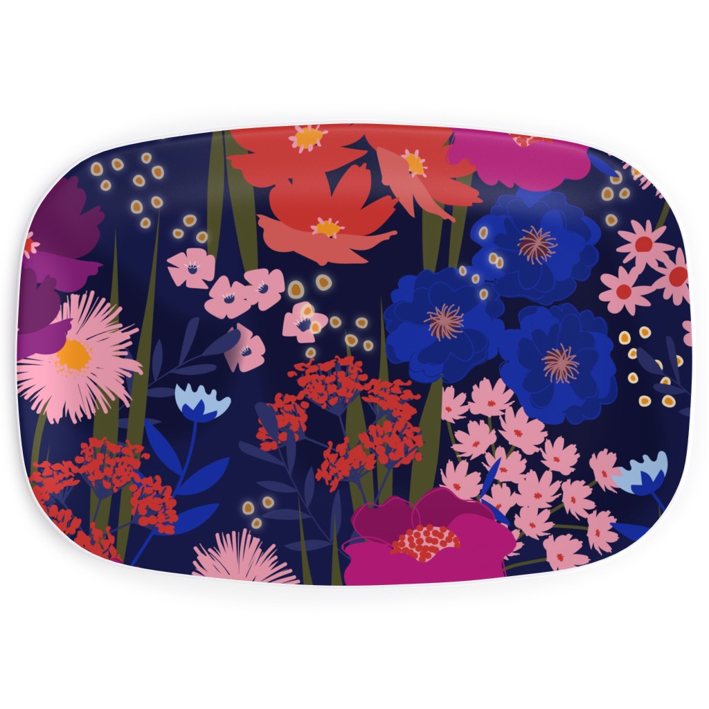 Summer Nights Floral - Dark Serving Platter, Multicolor