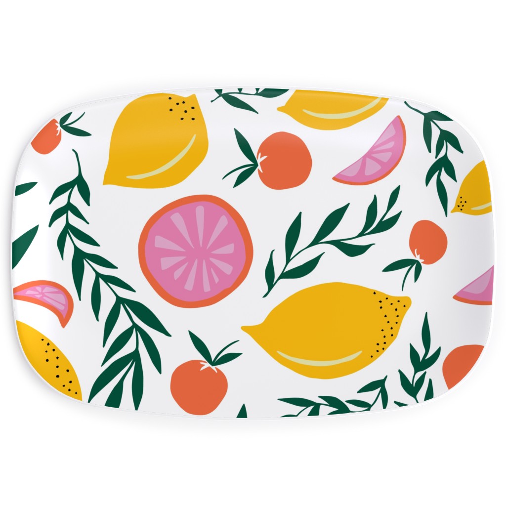Citrus Grove - Pink and Yellow Serving Platter, Pink, Bright Pink