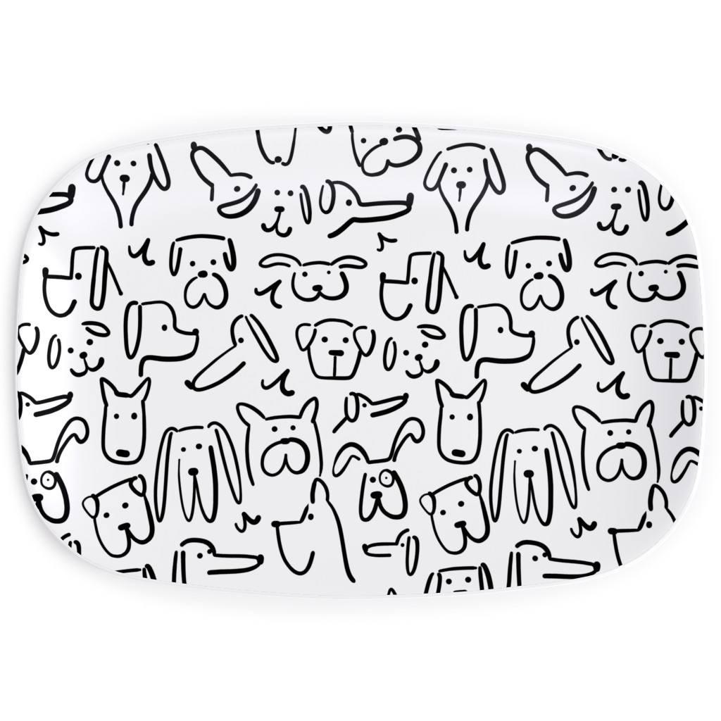 Playful Pups - Black and White Serving Platter, White, White