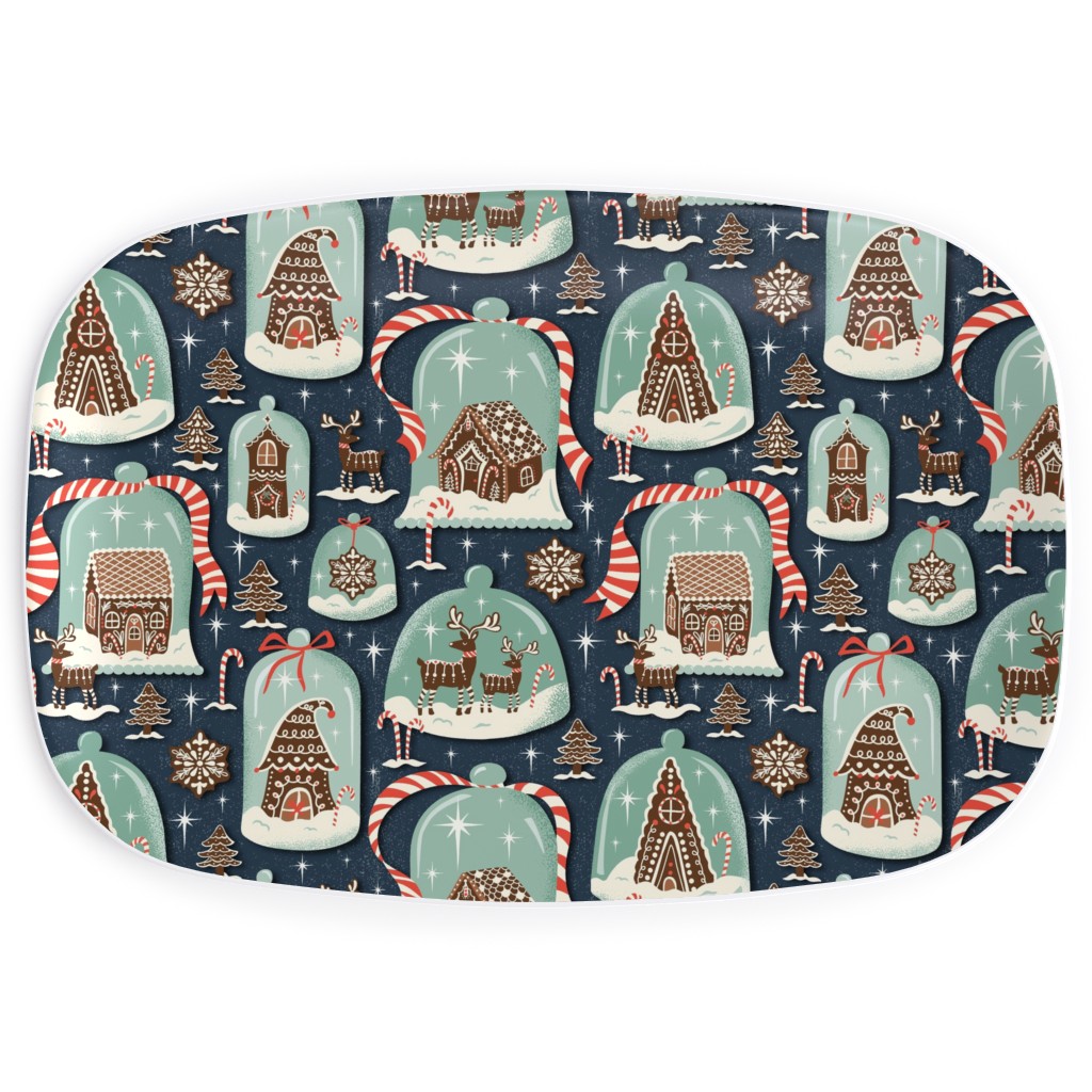 Christmas Gingerbread Village - Blue Serving Platter, Multicolor