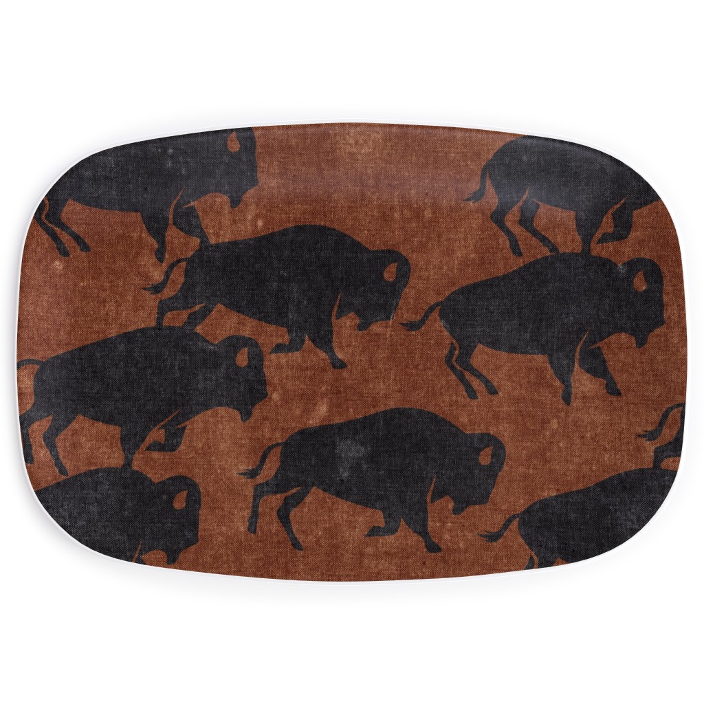 Bison Stampede - Inkwell on Brandywine Serving Platter, Brown, Brown