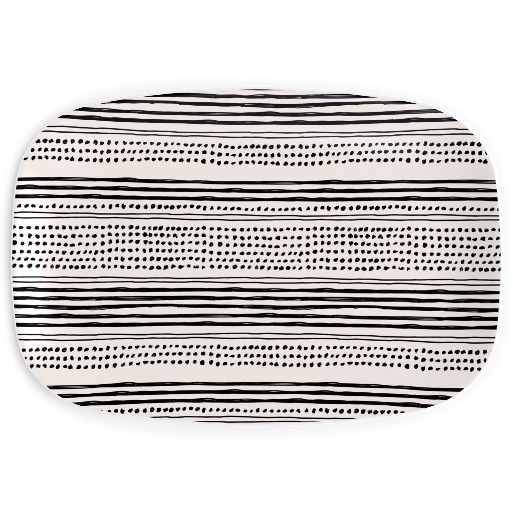 Minimal Mudcloth Serving Platter, Beige, Charcoal
