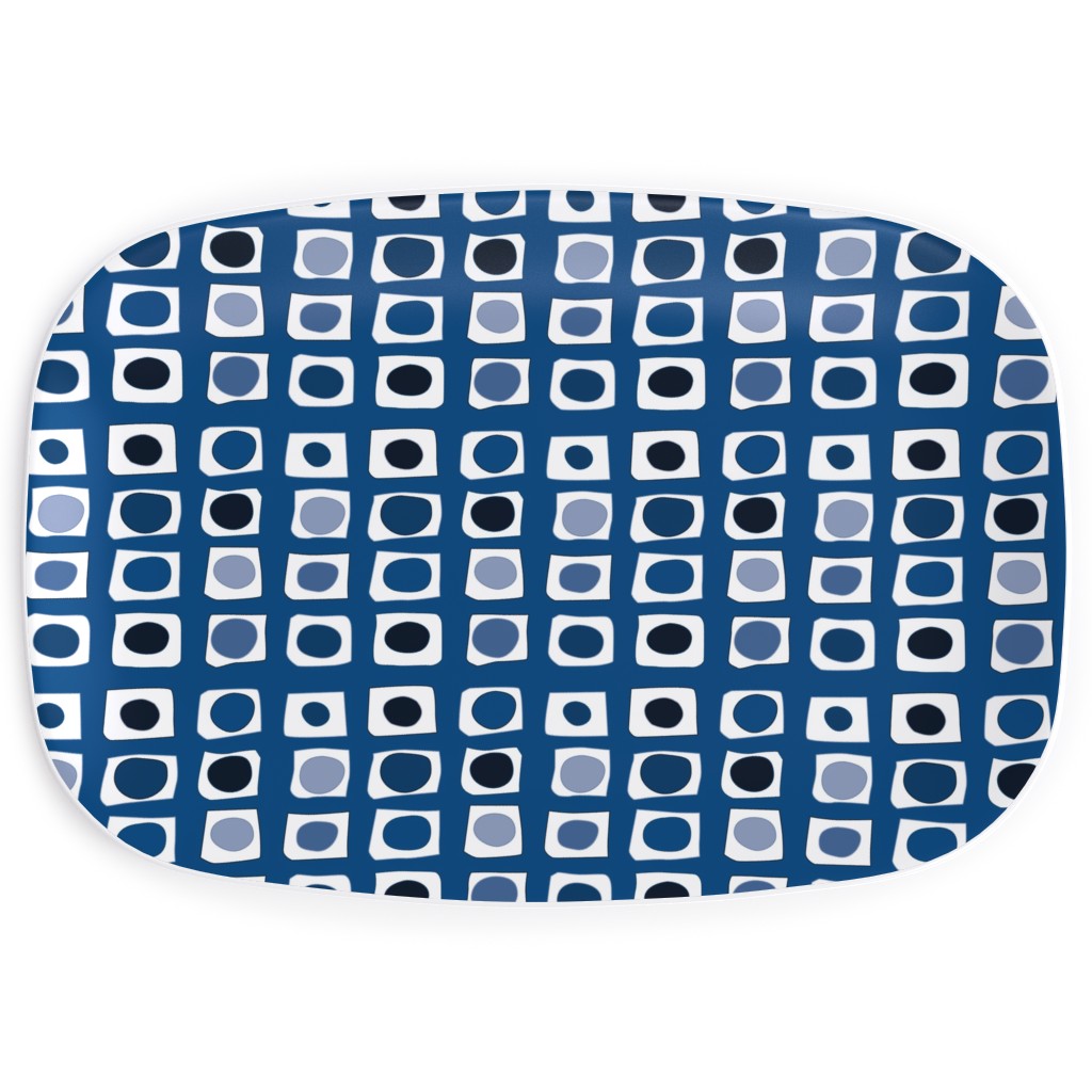 Little White Rectangles - Classic Blue Serving Platter, Blue