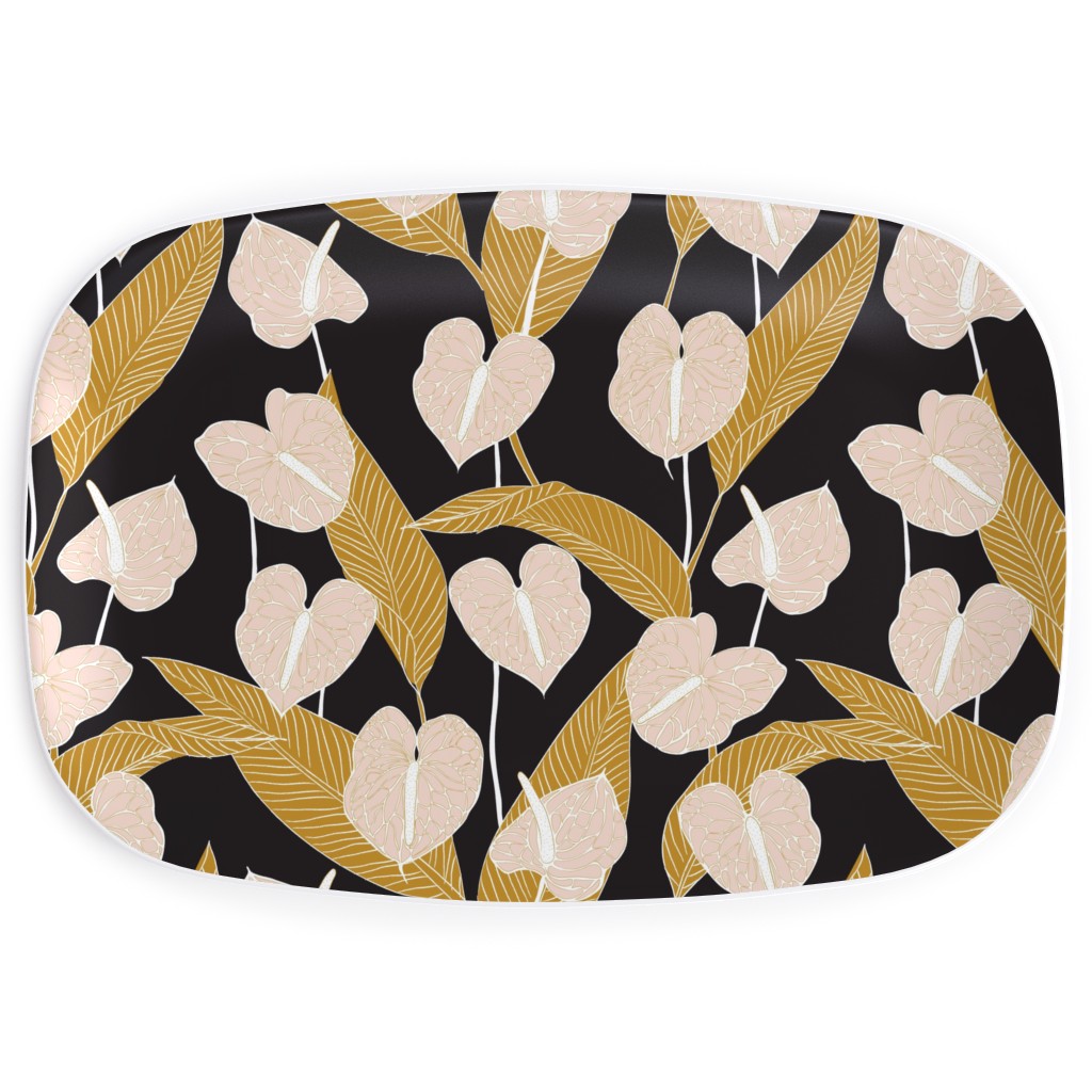 Art Nouveau Anthuriums - Black Mustard and Pale Peach Serving Platter, Multicolor