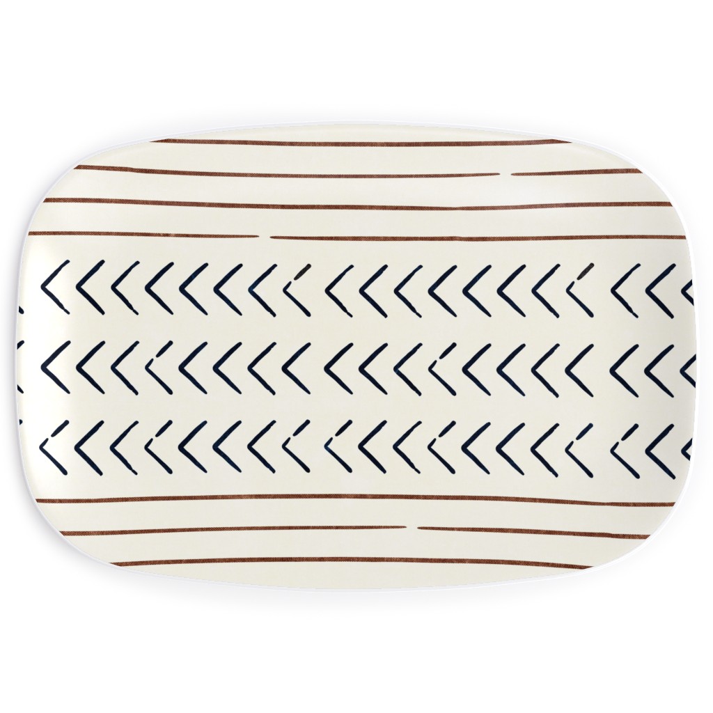 Arrow Stripes Mud Cloth Modern Serving Platter, Beige