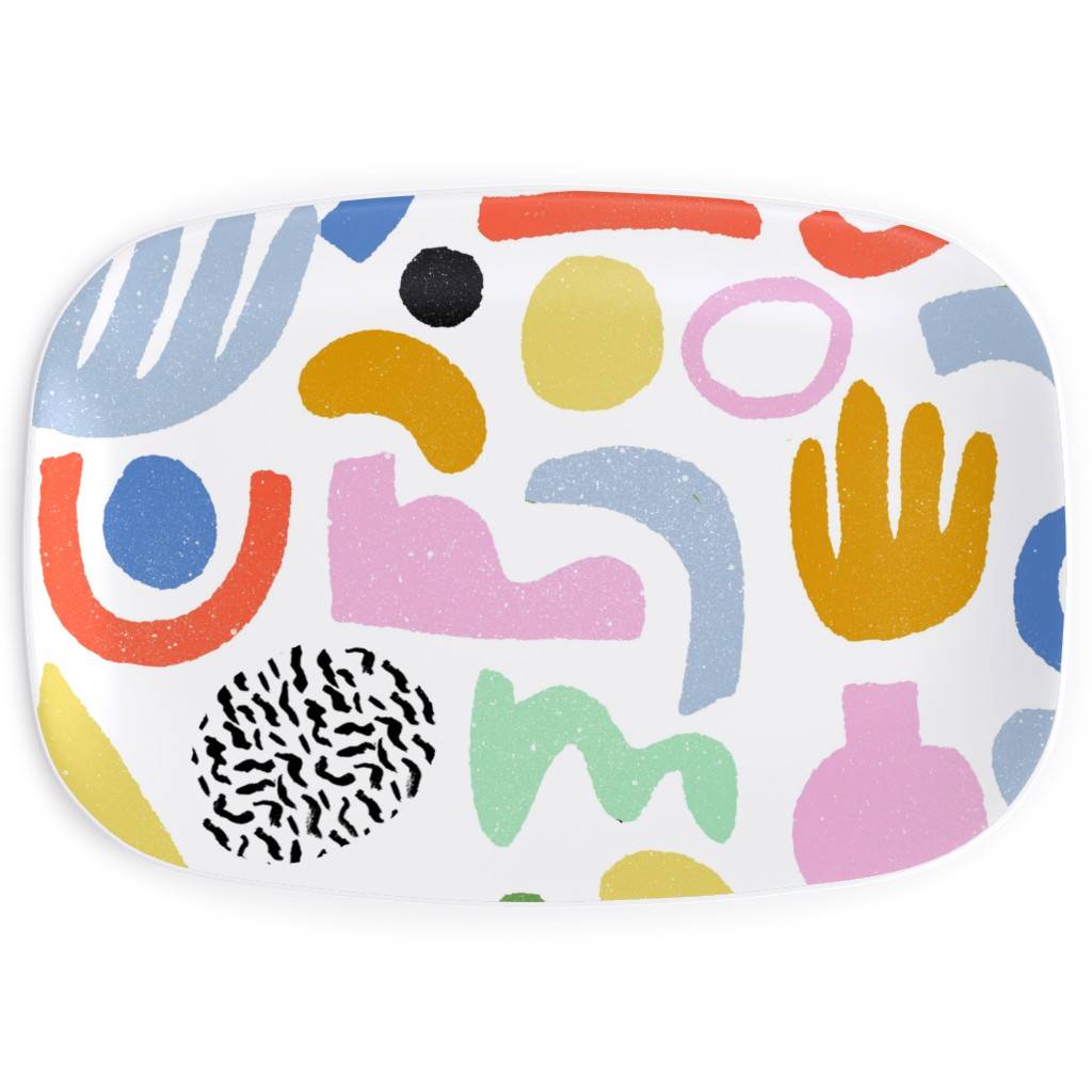 Happy Blocks Serving Platter, Multicolor, White