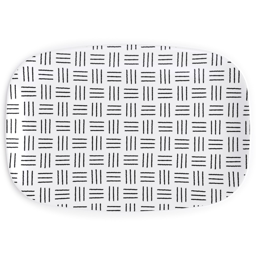 Mudcloth Basket Weave - Black on White Serving Platter, White