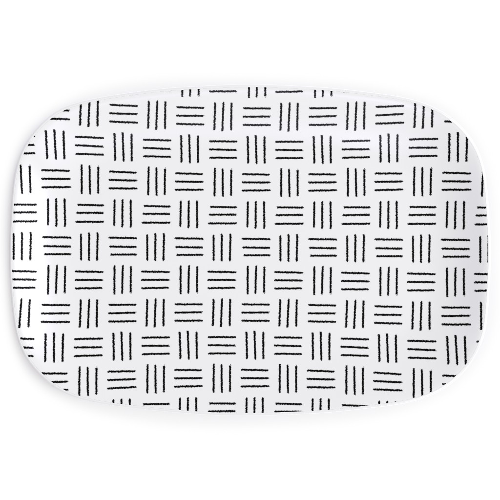 Mudcloth Basket Weave - Black on White Serving Platter, White, White