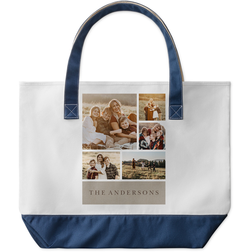 Modern Rustic Banner Large Tote, Navy, Photo Personalization, Large Tote, Beige