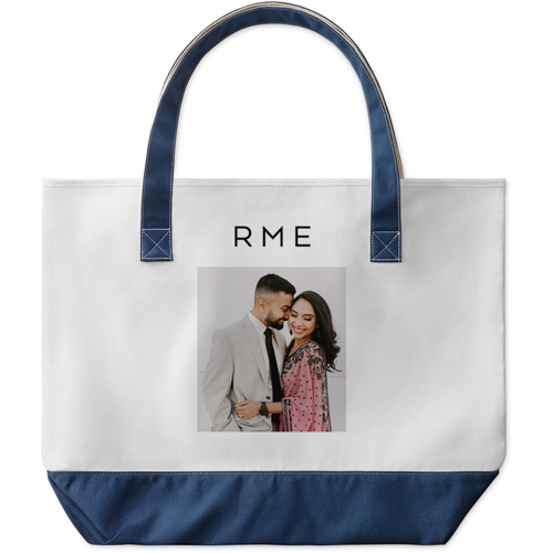 Initials Gallery Of One Large Tote, Navy, Photo Personalization, Large Tote, Multicolor