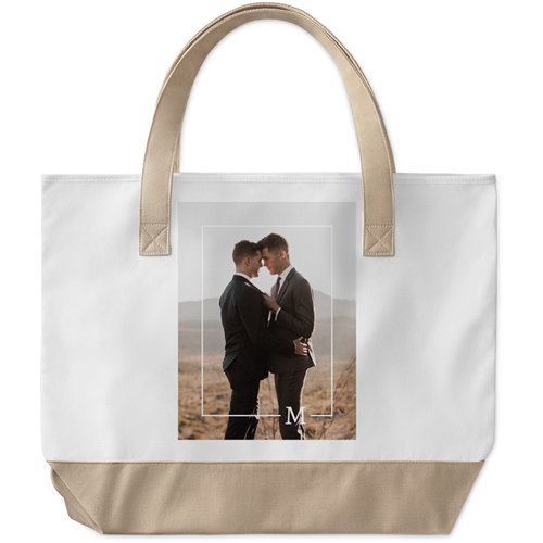 Keyline Monogram Large Tote, Beige, Photo Personalization, Large Tote, White