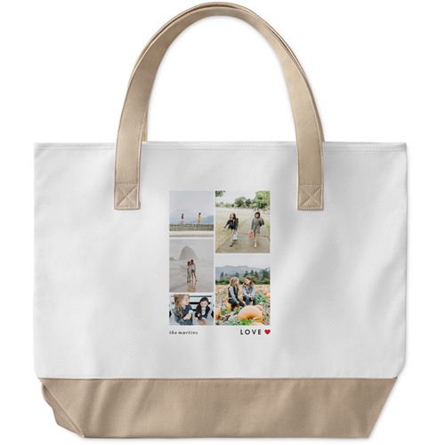 Modern Love Collage Large Tote, Beige, Photo Personalization, Large Tote, White