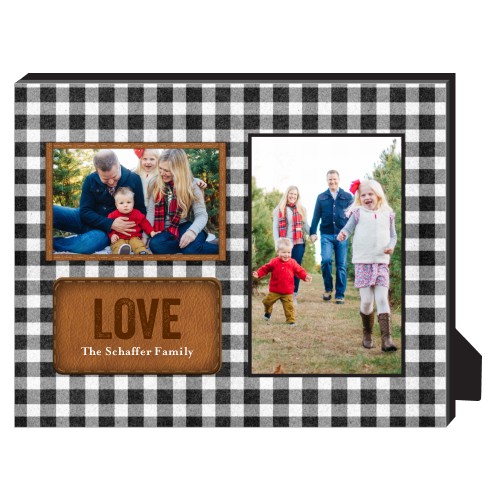 Leather Patch Plaid Personalized Frame, - No photo insert, 8x10, White