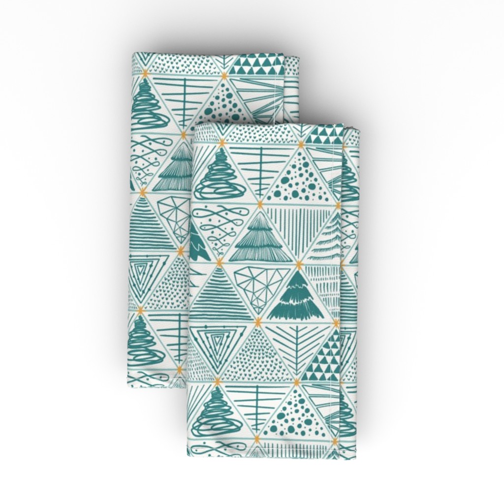 Christmas Tree Abstract Triangles - Green Cloth Napkin, Longleaf Sateen Grand, Green