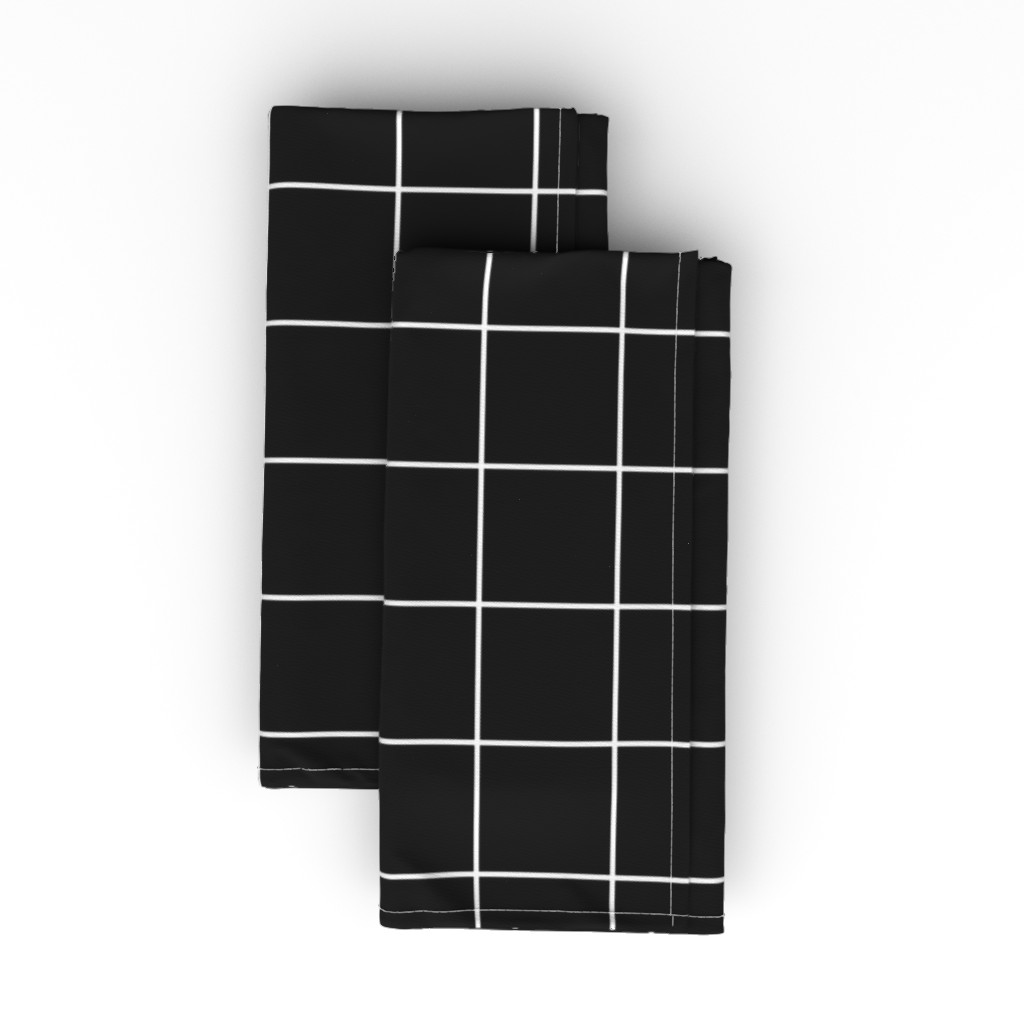 Window Pane Check - Black and White Cloth Napkin, Longleaf Sateen Grand, Black