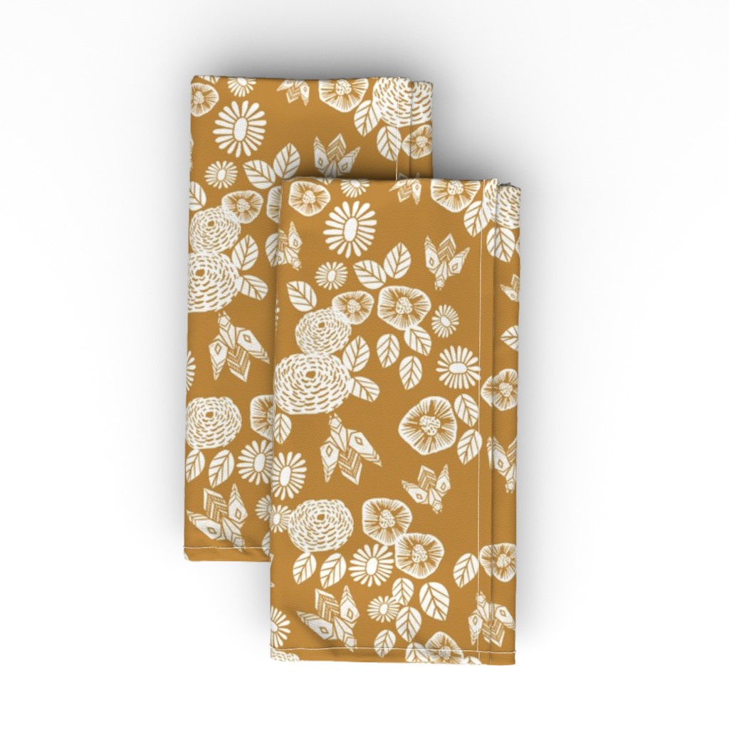 Vintage Flowers and Bee Garden Cloth Napkin, Longleaf Sateen Grand, Orange
