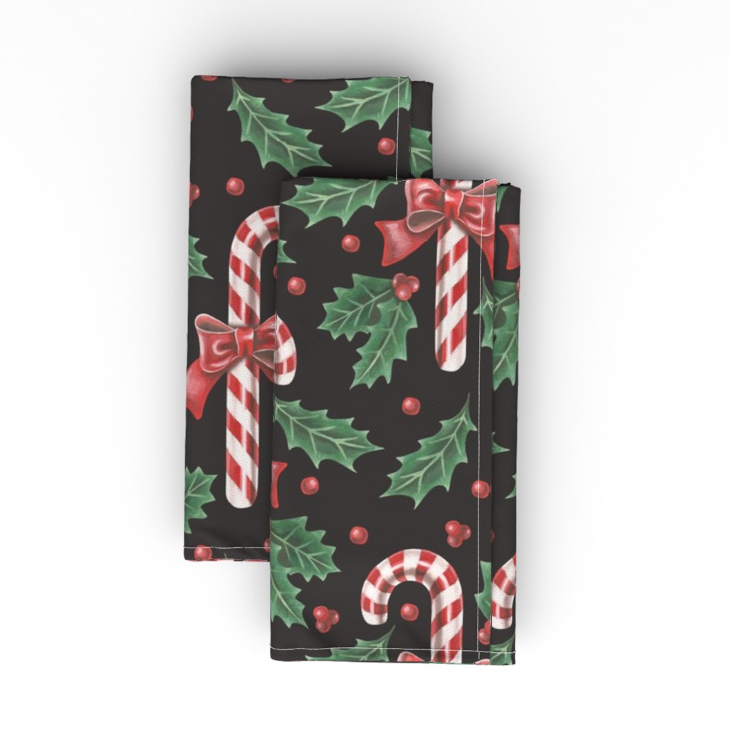 Vintage Christmas Candy on Black Cloth Napkin, Longleaf Sateen Grand, Multicolor