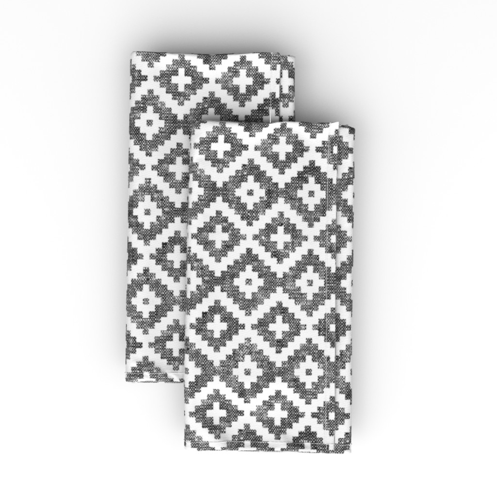 Textured Aztec - Black and White Cloth Napkin, Longleaf Sateen Grand, Gray