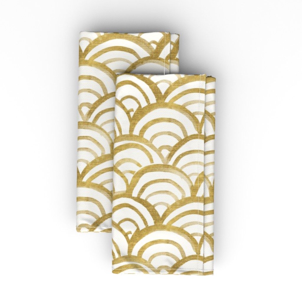 Mermaid Scallops - Gold Cloth Napkin, Longleaf Sateen Grand, Yellow
