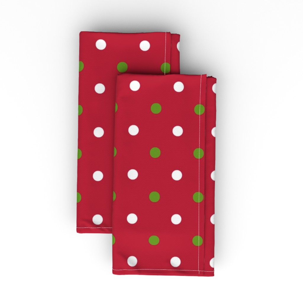 Christmas Dot - Green and White on Red Cloth Napkin, Longleaf Sateen Grand, Red