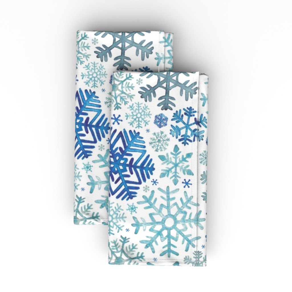 Christmas Snowflakes - Blue Cloth Napkin, Longleaf Sateen Grand, Blue