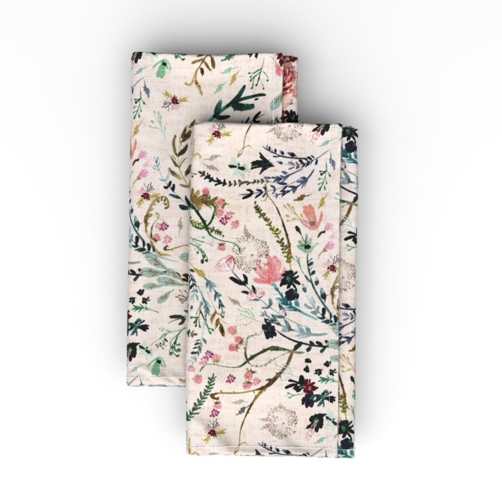 Fable Floral - Blush Pink Cloth Napkin, Longleaf Sateen Grand, Multicolor