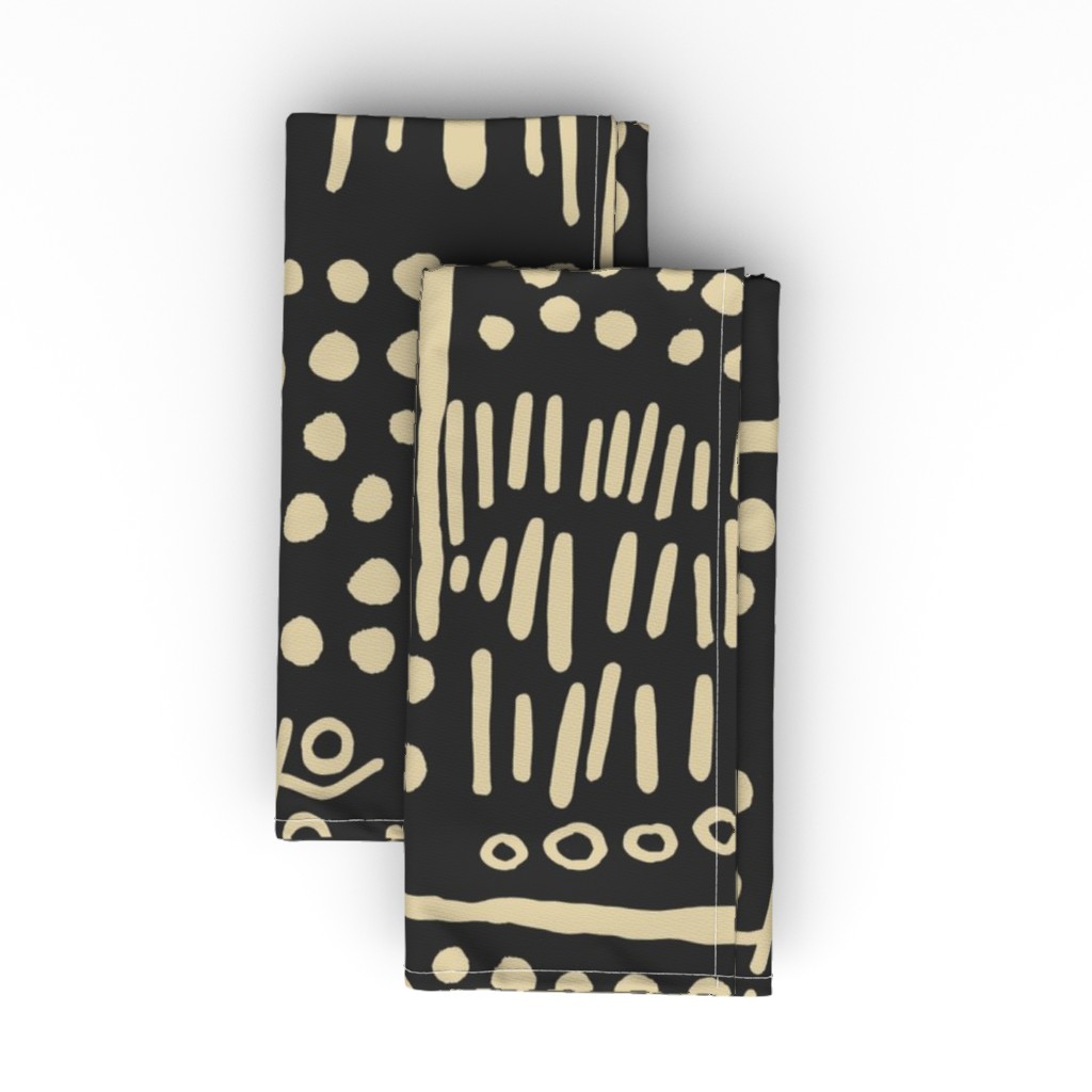 Abstract Tribal - Black & Taupe Cloth Napkin, Longleaf Sateen Grand, Black