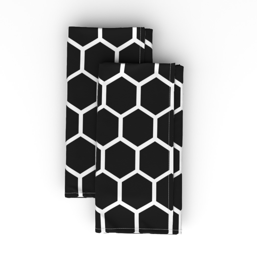 Honeycomb Hexagon - Black and White Cloth Napkin, Longleaf Sateen Grand, Black