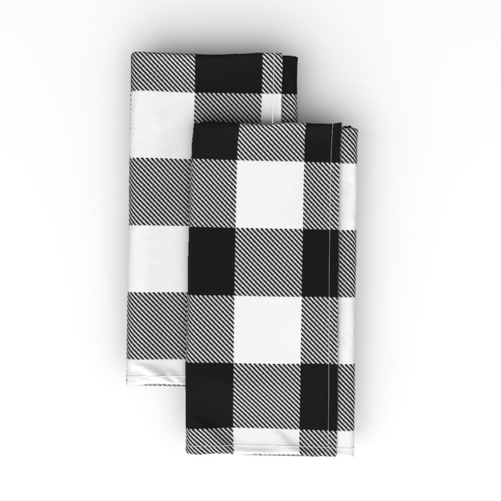 Buffalo Plaid With Twill Pattern - Black & White Cloth Napkin, Longleaf Sateen Grand, Black
