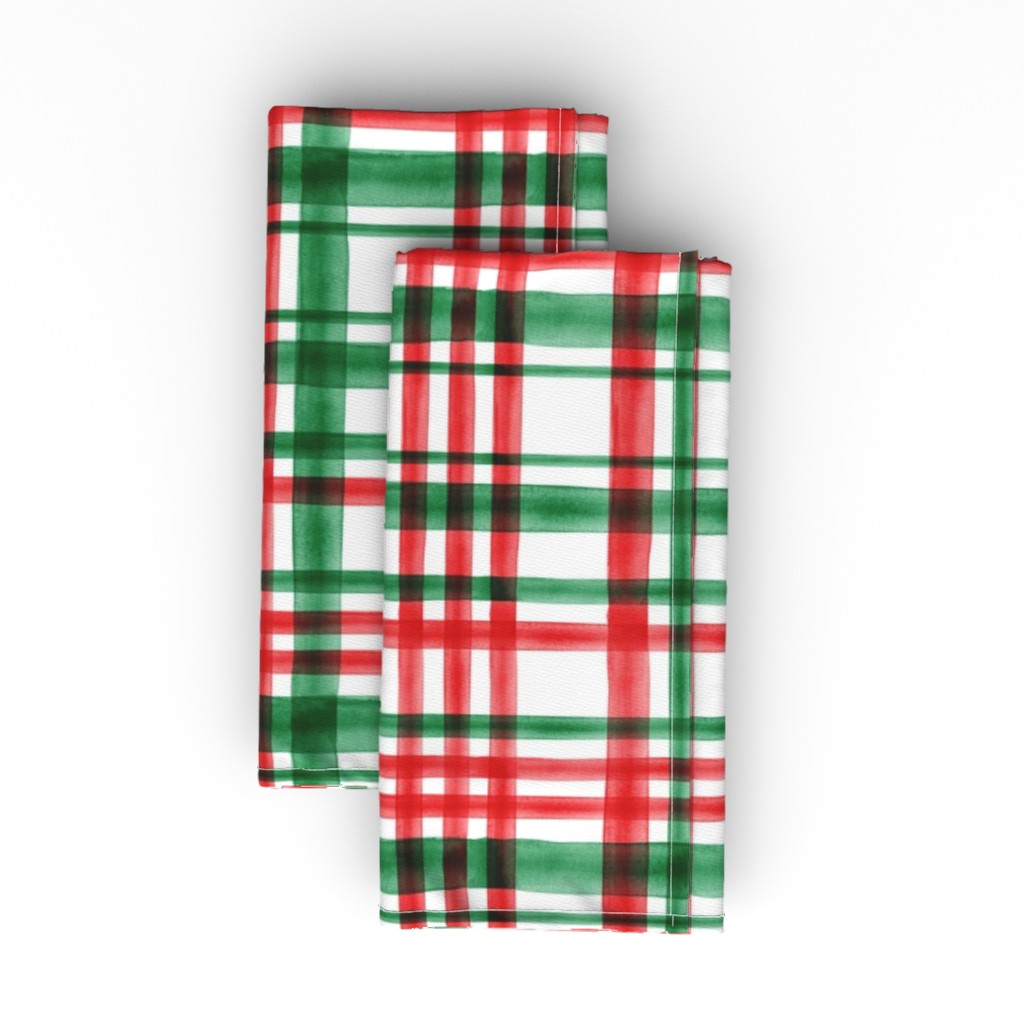 Christmas Watercolor Plaid - Bright Cloth Napkin, Longleaf Sateen Grand, Multicolor